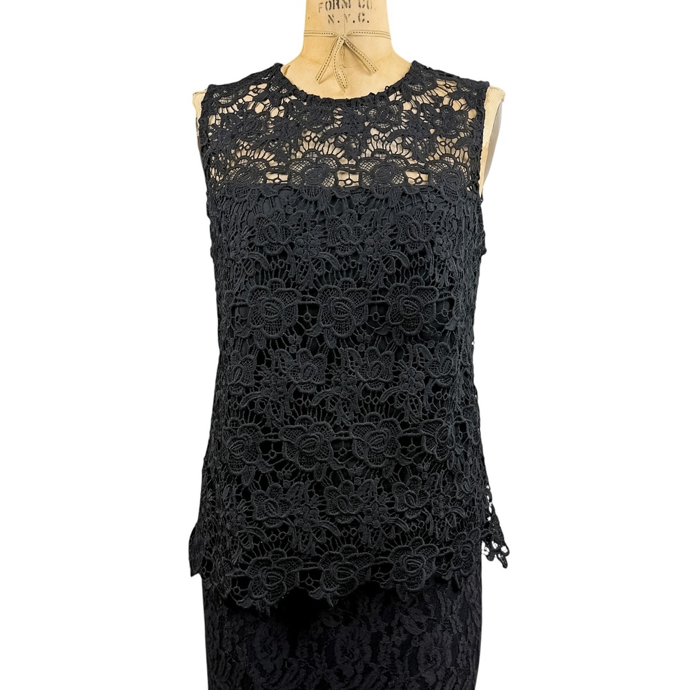 Nanette Lepore Floral Lace Sleeveless Top Scallop Hem Dark Coquette Gothic M